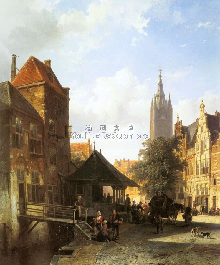 Figures In A Street In Delft - 科内利斯·斯普林格